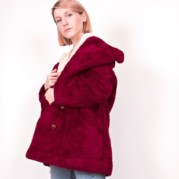 maroon teddy bear coat